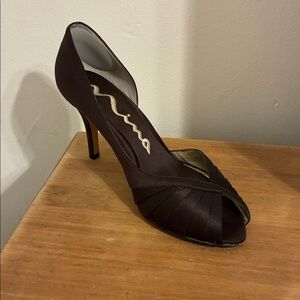 Nina Brown Peep-Toe Heels